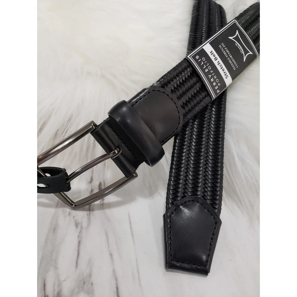 NEW LARGE 38/40 MENS BLACK STRETCH braided belt golf preppy dress up work church